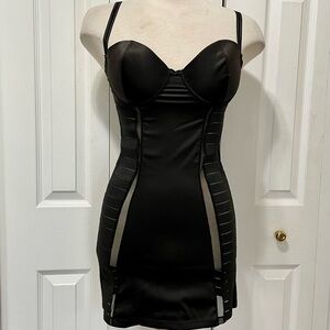 OhLaLa Cher Black Bodycon Caged Sheer Panels Babydoll Fetish Dress Size Large